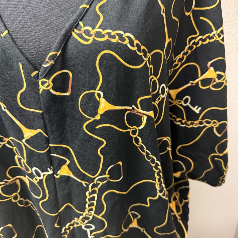 NWT Sheila Rose 3X Black Gold Chain Print Blouse V Neck Stretch Tunic Top - Picture 5 of 12